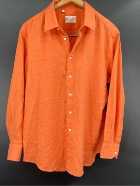 Emanuele Maffeis Italy Designer Orange Button-Down Shirt Mens Large